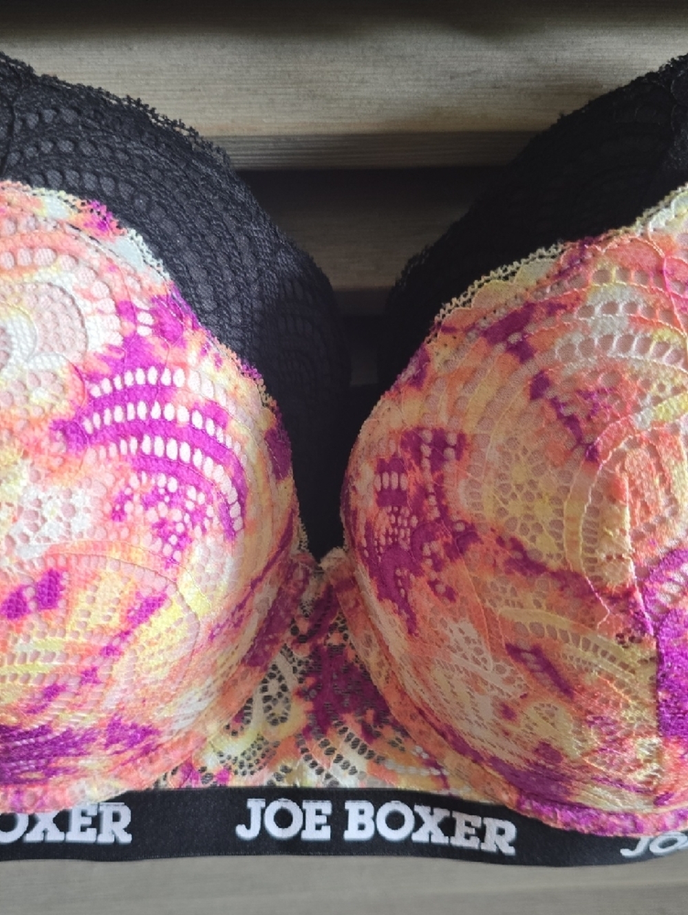 Joe Boxer Pink, Cream & Black Lace Push-Up Bra - Picture 6 of 15